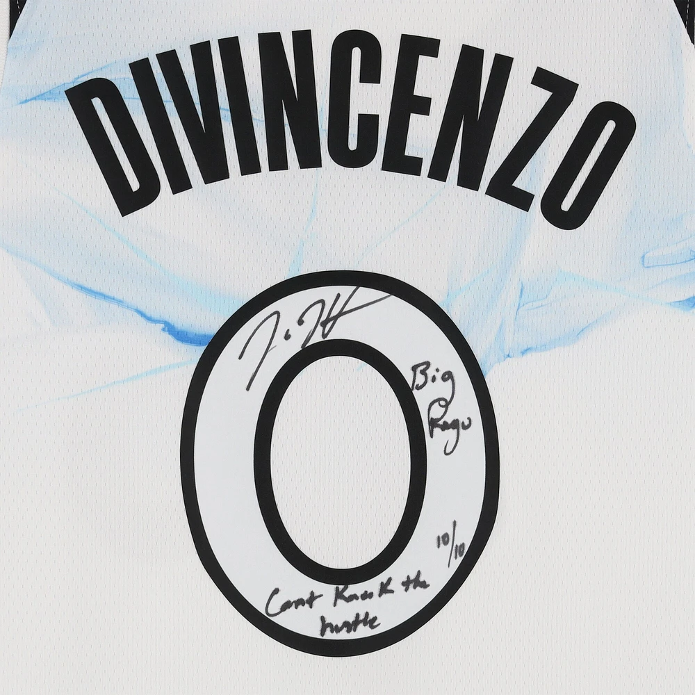 Donte DiVincenzo Minnesota Timberwolves Autographed White Nike 2024-25 City Edition Swingman Jersey with "Big Ragu" & "Can't Knock the Hustle" Inscriptions - Limited Edition #10/10