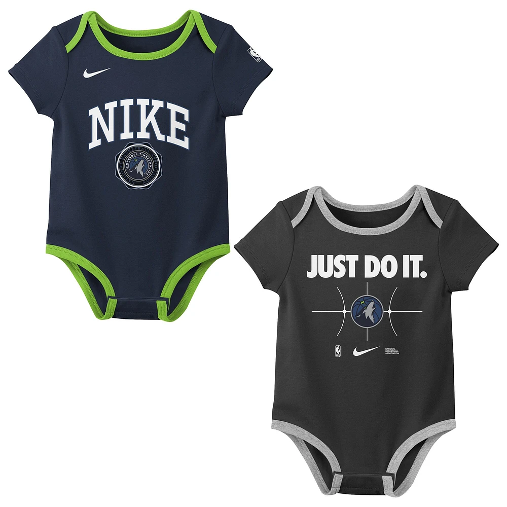 Ensemble de deux bodies Nike Just Do It bleu marine/noir pour bébé des Timberwolves du Minnesota