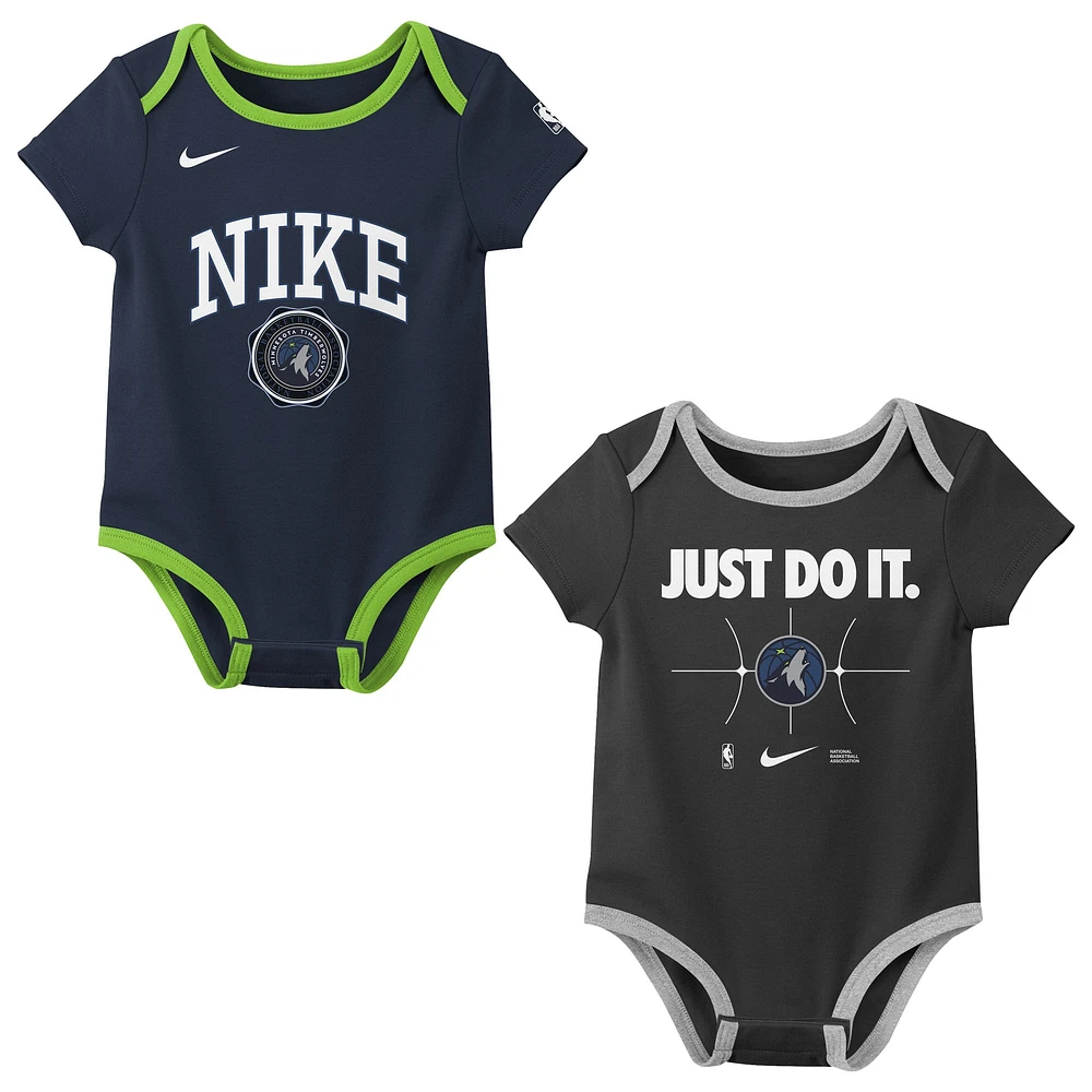 Ensemble de deux bodies Nike Just Do It bleu marine/noir pour bébé des Timberwolves du Minnesota