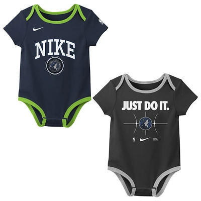 Ensemble de deux bodies Nike Just Do It bleu marine/noir pour bébé des Timberwolves du Minnesota