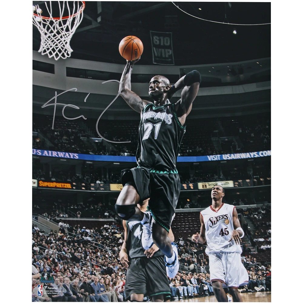 Kevin Garnett Minnesota Timberwolves Autographed 16" x 20" Hand Behind Head Dunking Photograph