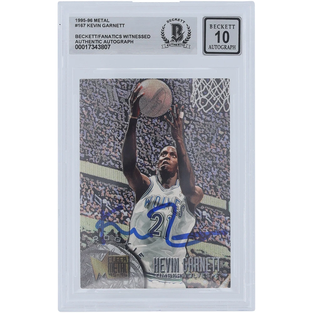 Kevin Garnett Minnesota Timberwolves Autographed 1995-96 Skybox Meta #167 Beckett Fanatics Witnessed Authenticated 10 Rookie Card