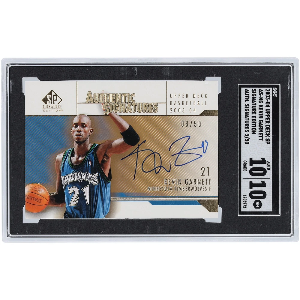 Carte autographiée 10/10 SGC 2003-04 Upper Deck SP Authentic Gold #AS-KG #3/50 des Minnesota Timberwolves de Kevin Garnett