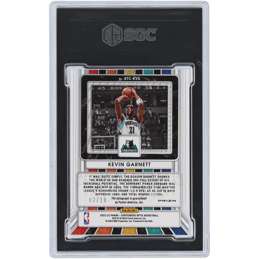 Kevin Garnett Minnesota Timberwolves Autographed 2022-23 Panini Contenders Optic All Time Gold Prizm #ATC-KVG #2/10 SGC Authenticated 10/10 Card
