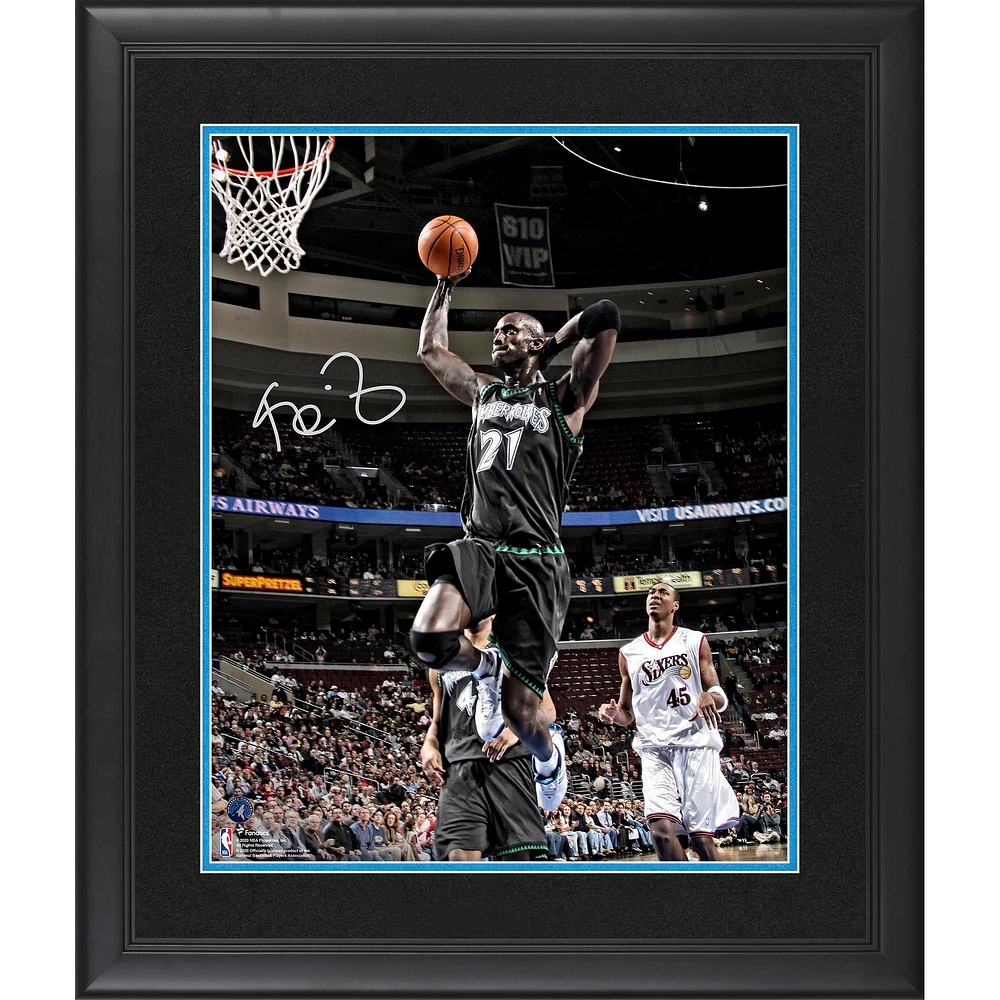 Kevin Garnett Minnesota Timberwolves Framed Autographed 16" x 20" Hand Behind Head Dunking Photograph