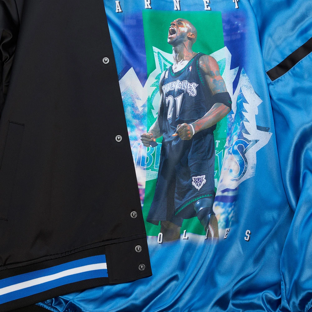 Men's Mitchell & Ness Kevin Garnett Black Minnesota Timberwolves NBA Legends Full-Snap Satin Jacket