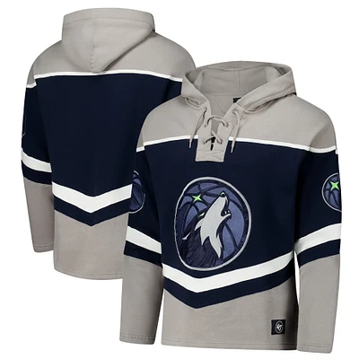 Men's '47 Navy Minnesota Timberwolves Oversized Tri-Satin Layup Lacer Pullover Hoodie