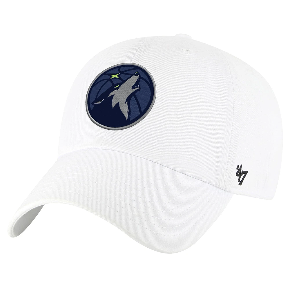 Men's '47 White Minnesota Timberwolves Clean Up Adjustable Hat