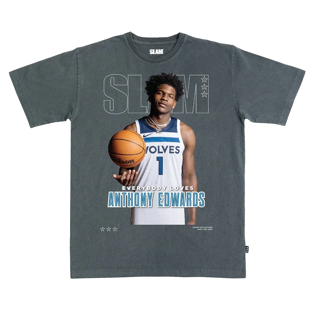 T-shirt Anthony Edwards anthracite pour homme avec couverture SLAM des Minnesota Timberwolves