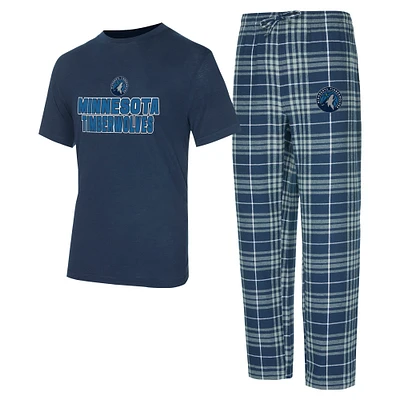 Ensemble de nuit pour homme avec t-shirt et pantalon en flanelle Minnesota Timberwolves Vector bleu marine/gris Concepts Sport