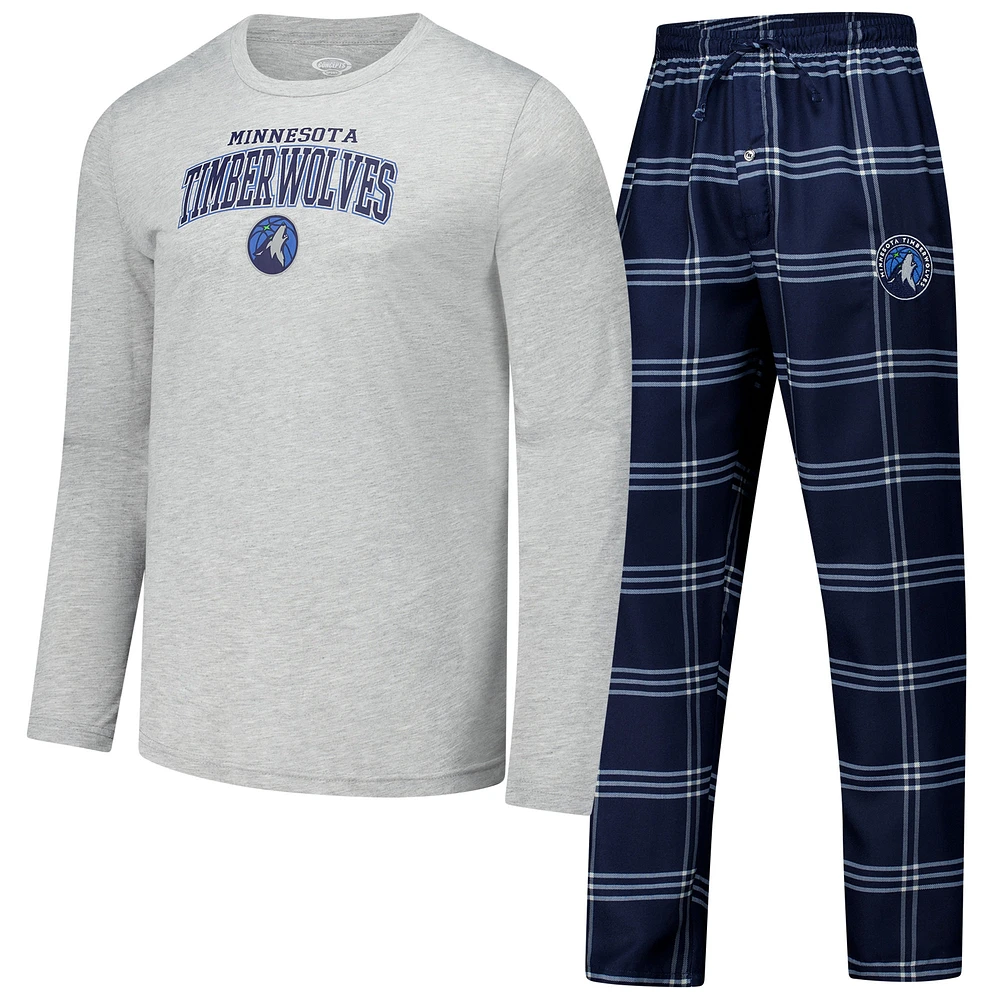 Ensemble t-shirt à manches longues et pantalon carreaux pour homme Concepts Sport Navy Minnesota Timberwolves Petition