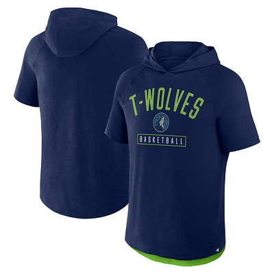 T-shirt à capuche raglan bleu marine pour homme, motif Minnesota Timberwolves Pass Legend