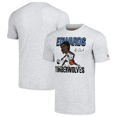 Hommage Anthony Edwards Ash Minnesota Timberwolves Caricature T-shirt triple mélange pour homme