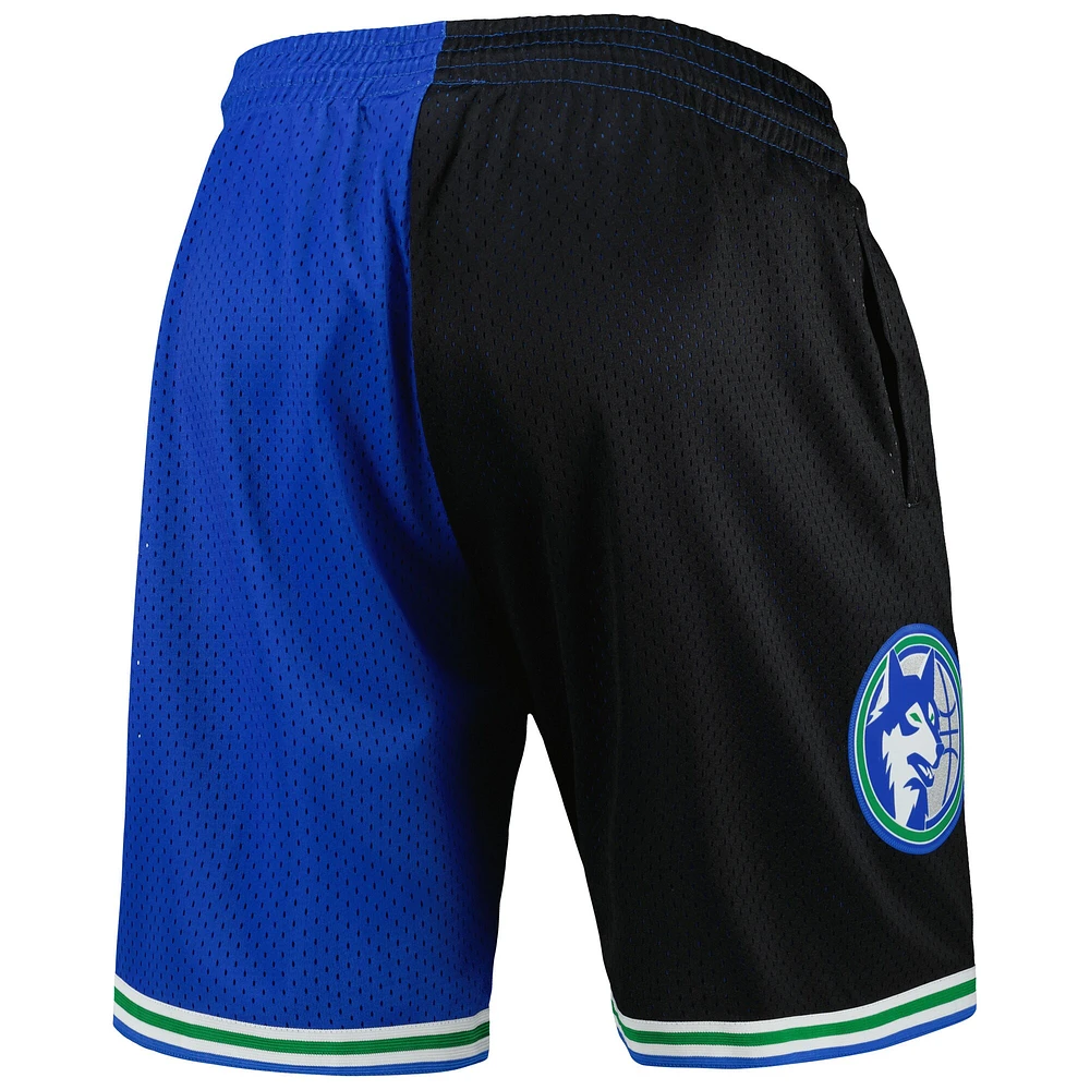 Men's Mitchell & Ness Black/Blue Minnesota Timberwolves Hardwood Classics 1993 Split Swingman Shorts