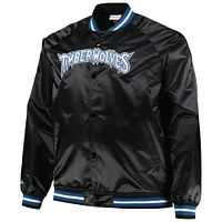 Men's Mitchell & Ness Black Minnesota Timberwolves Big Tall Hardwood Classics Wordmark Satin Raglan Full-Zip Jacket