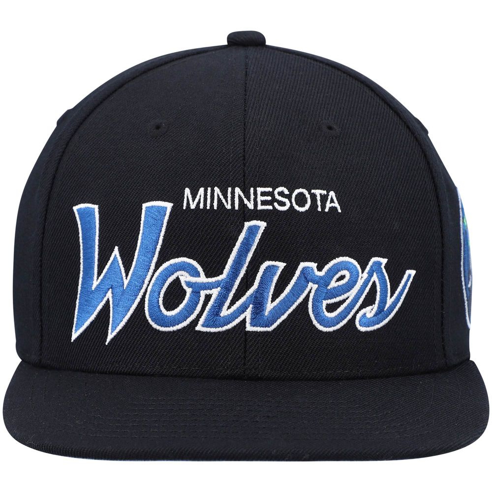 Men's Mitchell & Ness Black Minnesota Timberwolves Hardwood Classics Script 2.0 Snapback Hat