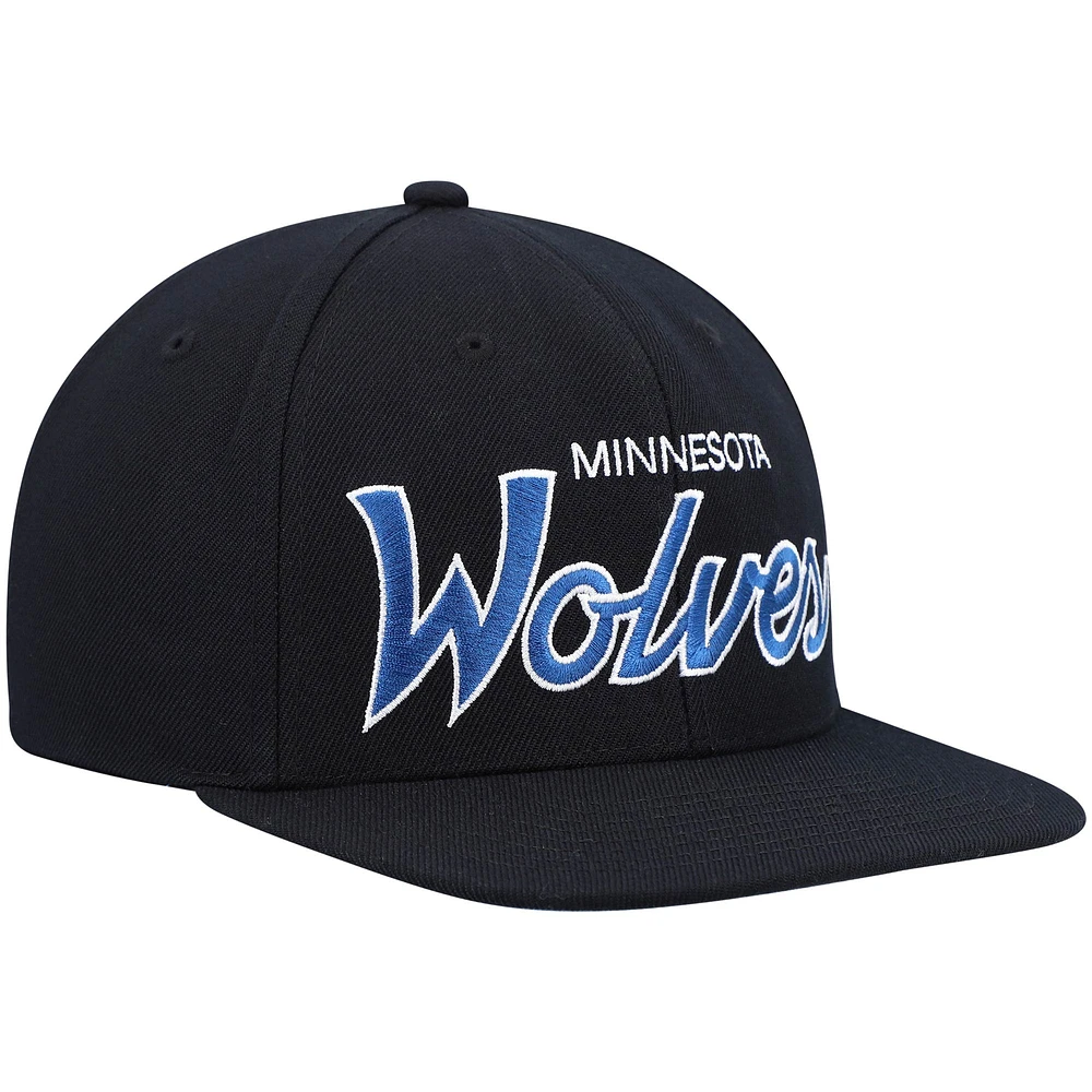 Men's Mitchell & Ness Black Minnesota Timberwolves Hardwood Classics Script 2.0 Snapback Hat