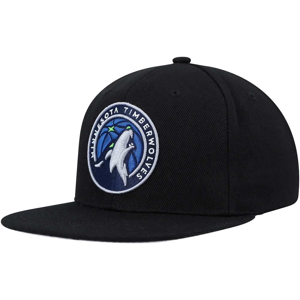 Men's Mitchell & Ness Black Minnesota Timberwolves Side Core 2.0 Snapback Hat