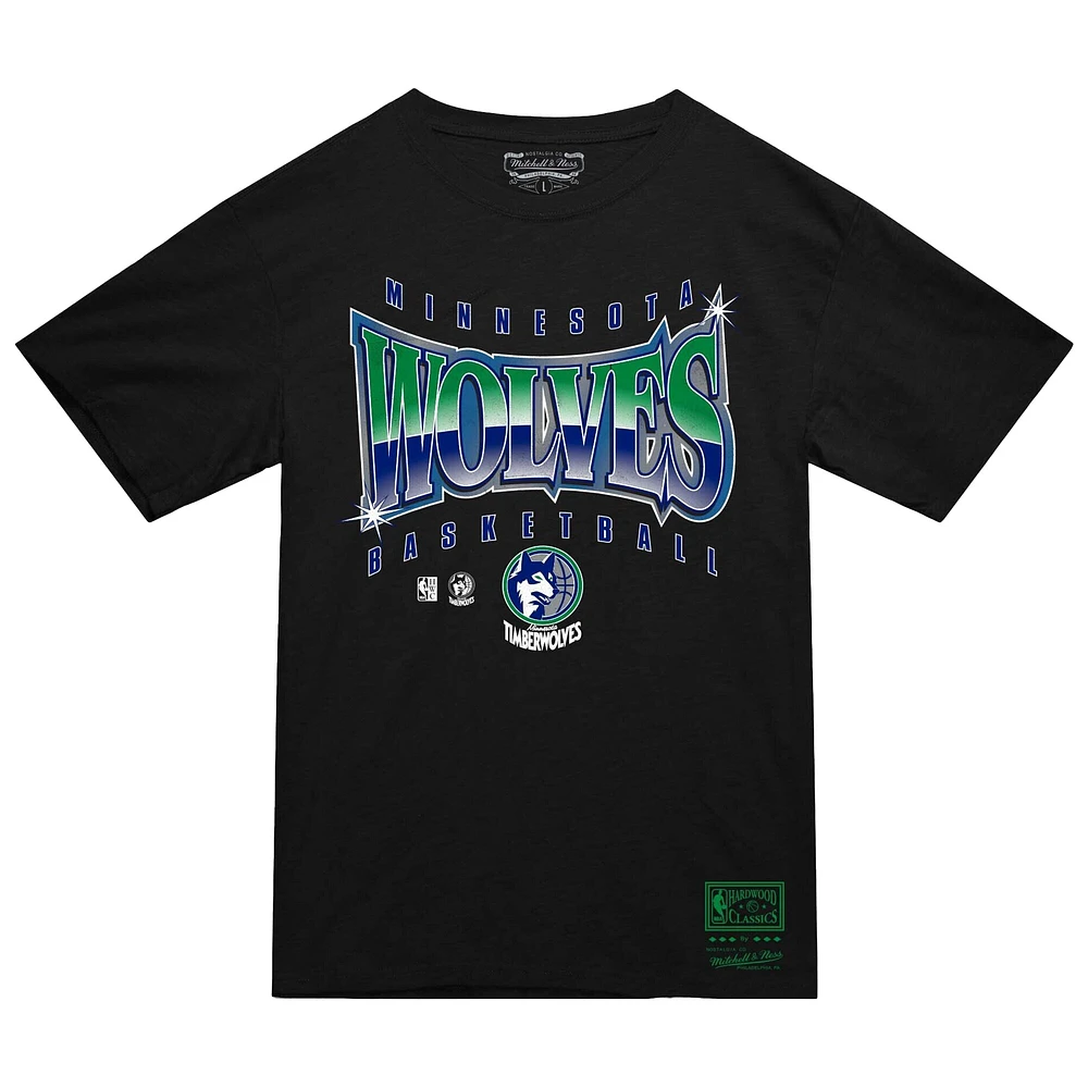 T-shirt noir lumineux pour homme Mitchell & Ness Minnesota Timberwolves Worldwide Collection