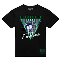 T-shirt noir à trois logos Mitchell & Ness pour homme, collection mondiale des Minnesota Timberwolves