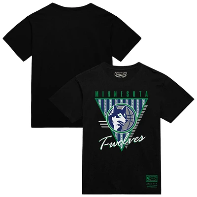 T-shirt noir à trois logos Mitchell & Ness pour homme, collection mondiale des Minnesota Timberwolves