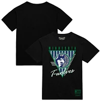 T-shirt noir à trois logos Mitchell & Ness pour homme, collection mondiale des Minnesota Timberwolves