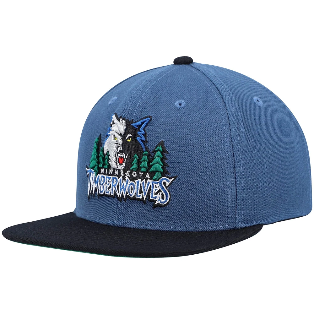 Men's Mitchell & Ness Blue/Black Minnesota Timberwolves Hardwood Classics Team Two-Tone 2.0 Snapback Hat