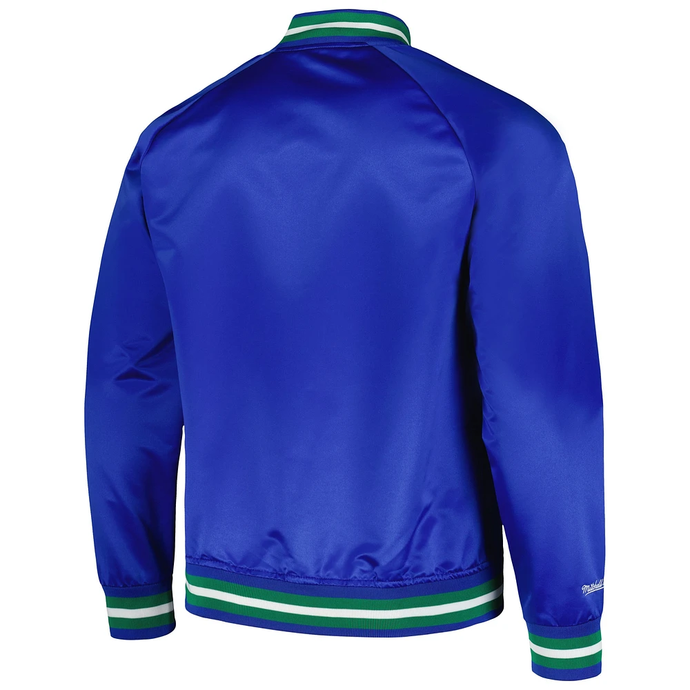 Men's Mitchell & Ness Blue Minnesota Timberwolves Hardwood Classics  Throwback Wordmark Raglan Full-Snap Jacket