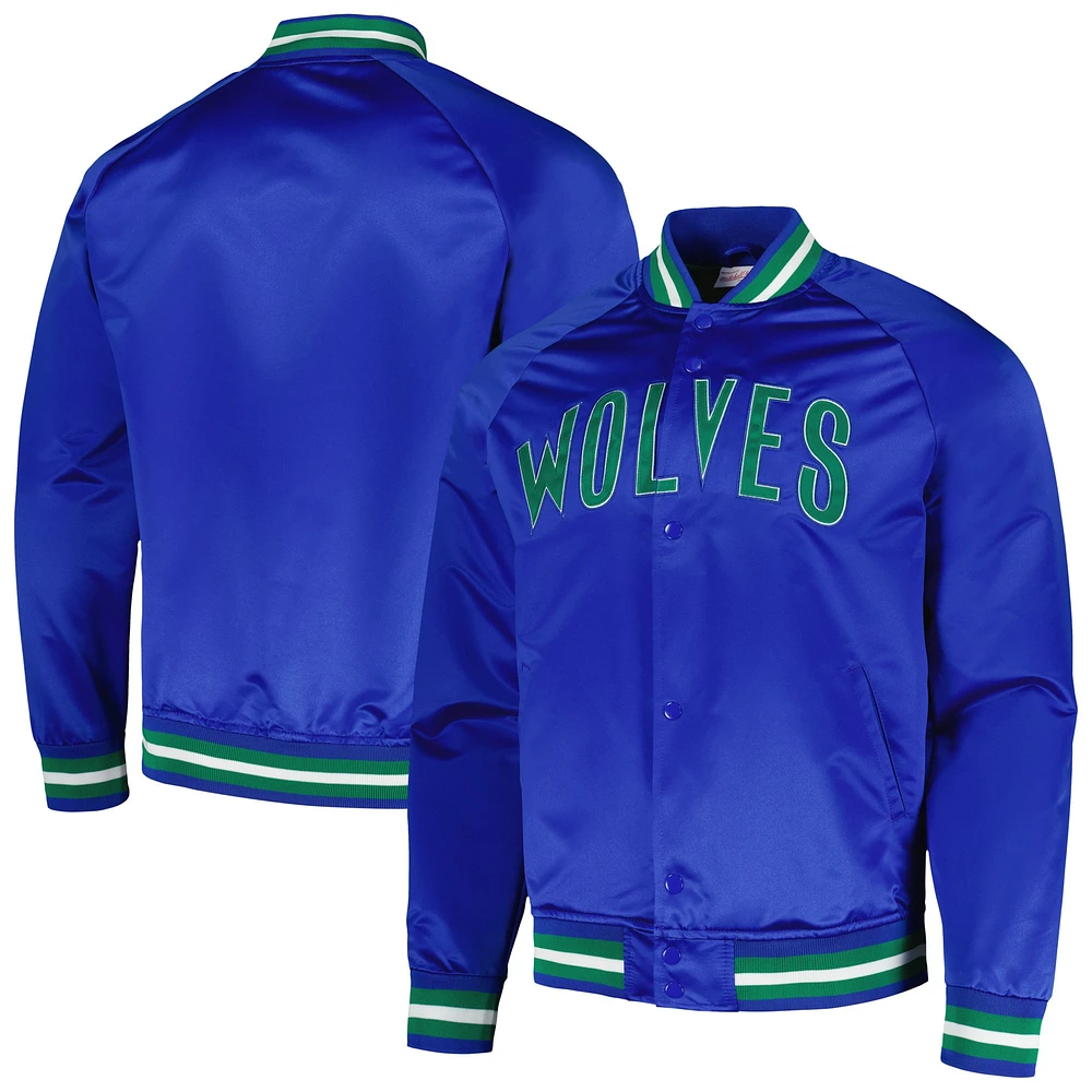 Veste bleue Mitchell & Ness Minnesota Timberwolves Hardwood Classics Throwback Wordmark Raglan Full-Snap pour hommes