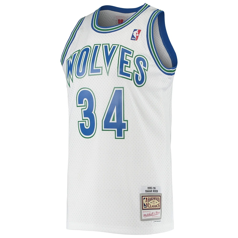 Maillot Swingman Mitchell & Ness Isaiah Rider blanc Minnesota Timberwolves 1995/96 Hardwood Classics pour hommes