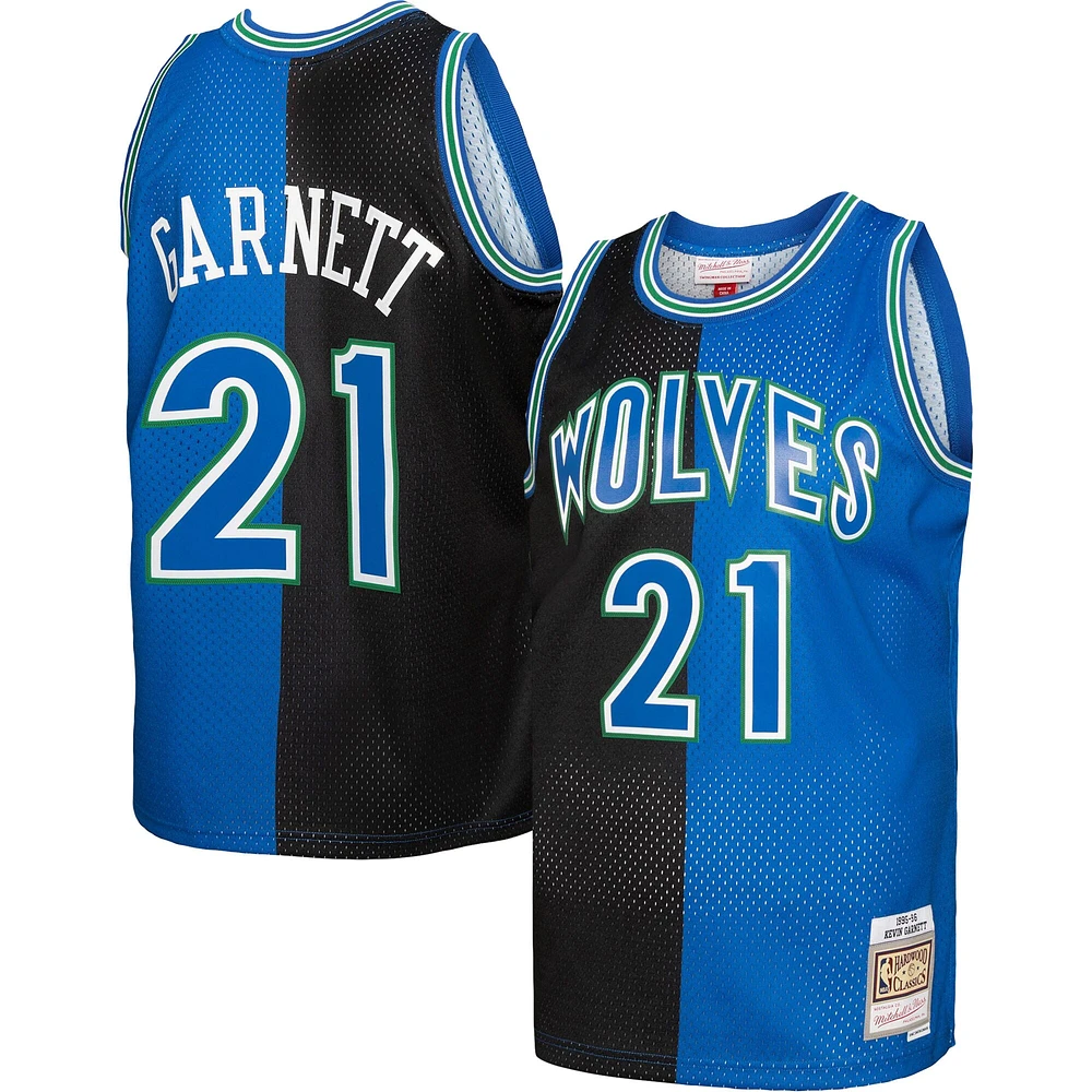 Maillot Swingman divisé Mitchell & Ness Kevin Garnett pour hommes, noir/bleu, Minnesota Timberwolves Hardwood Classics 1995/96