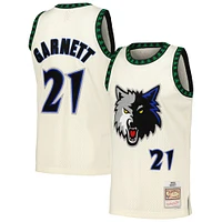 Men's Mitchell & Ness Kevin Garnett Cream Minnesota Timberwolves Chainstitch Swingman Jersey