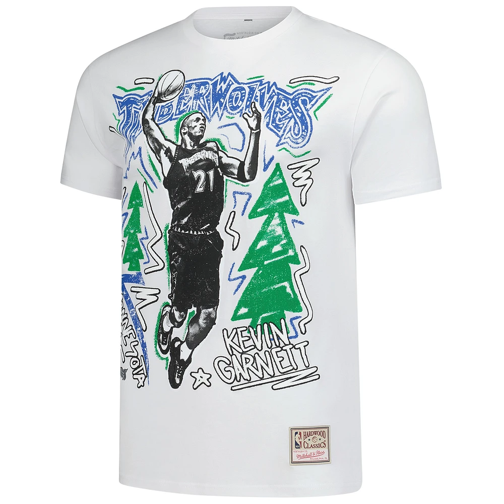 Men's Mitchell & Ness Kevin Garnett White Minnesota Timberwolves Hardwood Classics Chalked Up T-Shirt