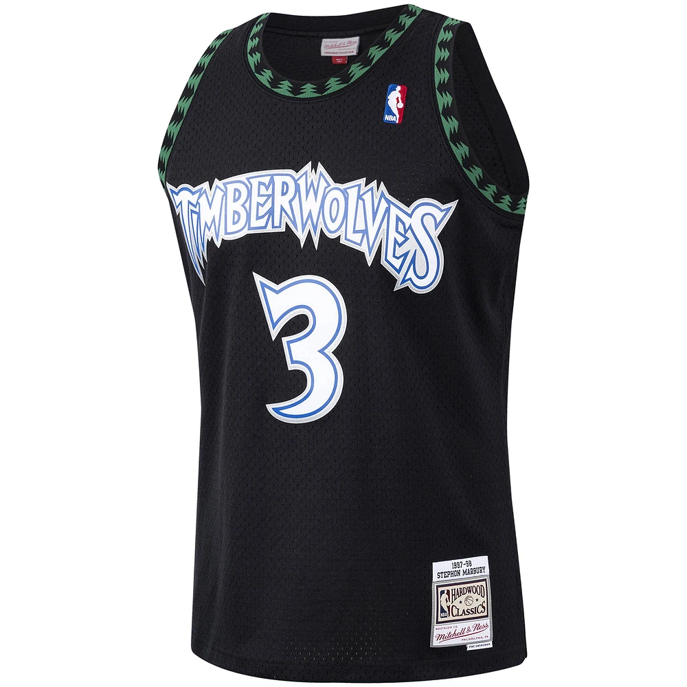 Maillot Swingman Mitchell & Ness Stephon Marbury pour hommes, noir, Minnesota Timberwolves 1997/98 Hardwood Classics