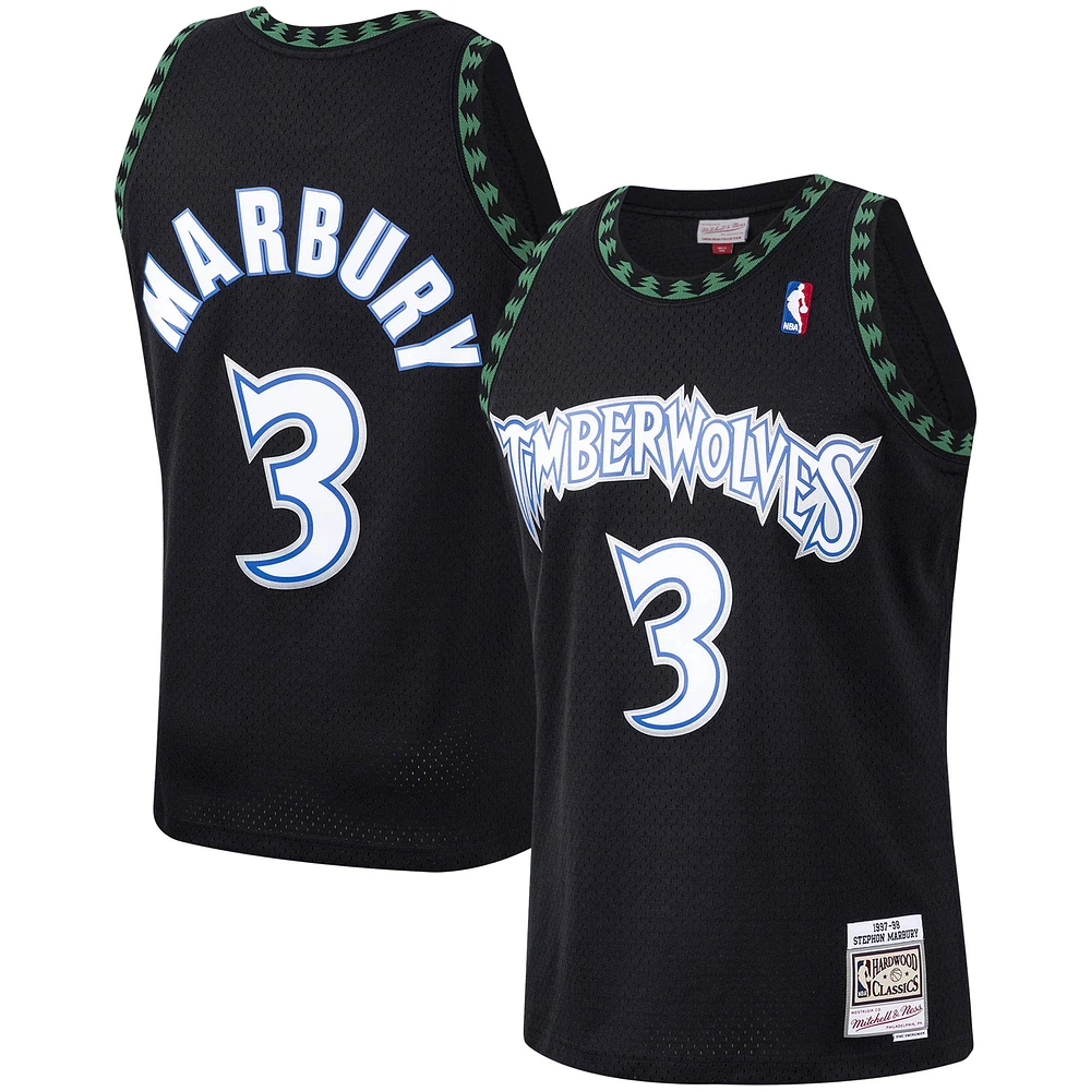 Maillot Swingman Mitchell & Ness Stephon Marbury pour hommes, noir, Minnesota Timberwolves 1997/98 Hardwood Classics