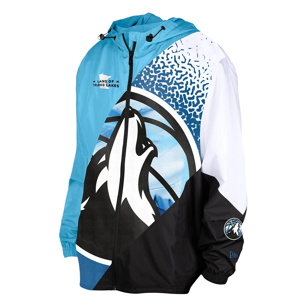 Veste coupe-vent entièrement zippée Minnesota Timberwolves 2024/25 City Edition New Era bleue pour homme