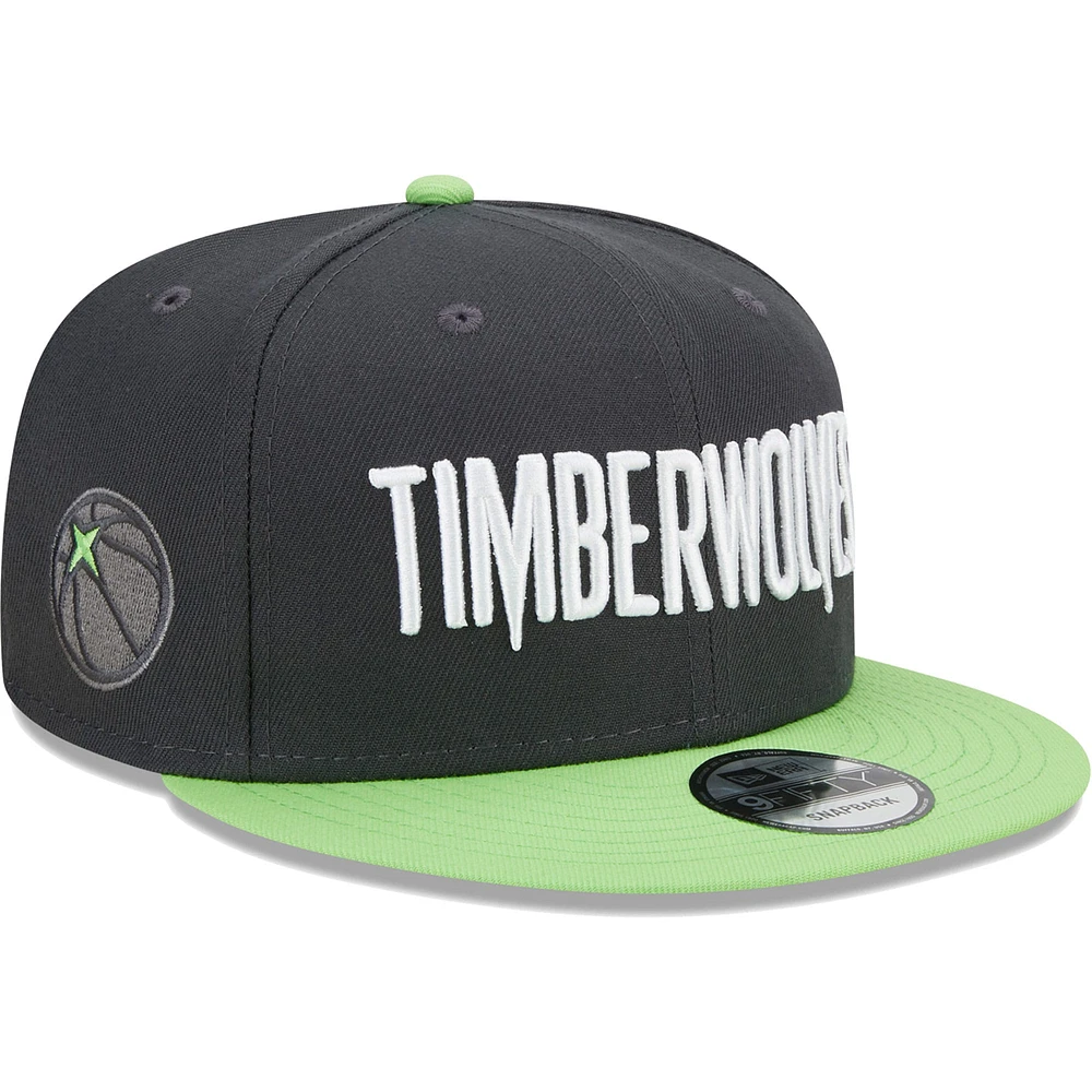 Casquette Snapback 9FIFTY New Era pour homme, anthracite/vert Minnesota Timberwolves Jersey Hook Statement Edition