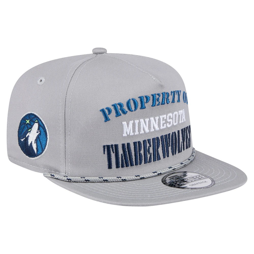 Casquette snapback grise Minnesota Timberwolves Throwback Property Of Golfer pour homme de New Era