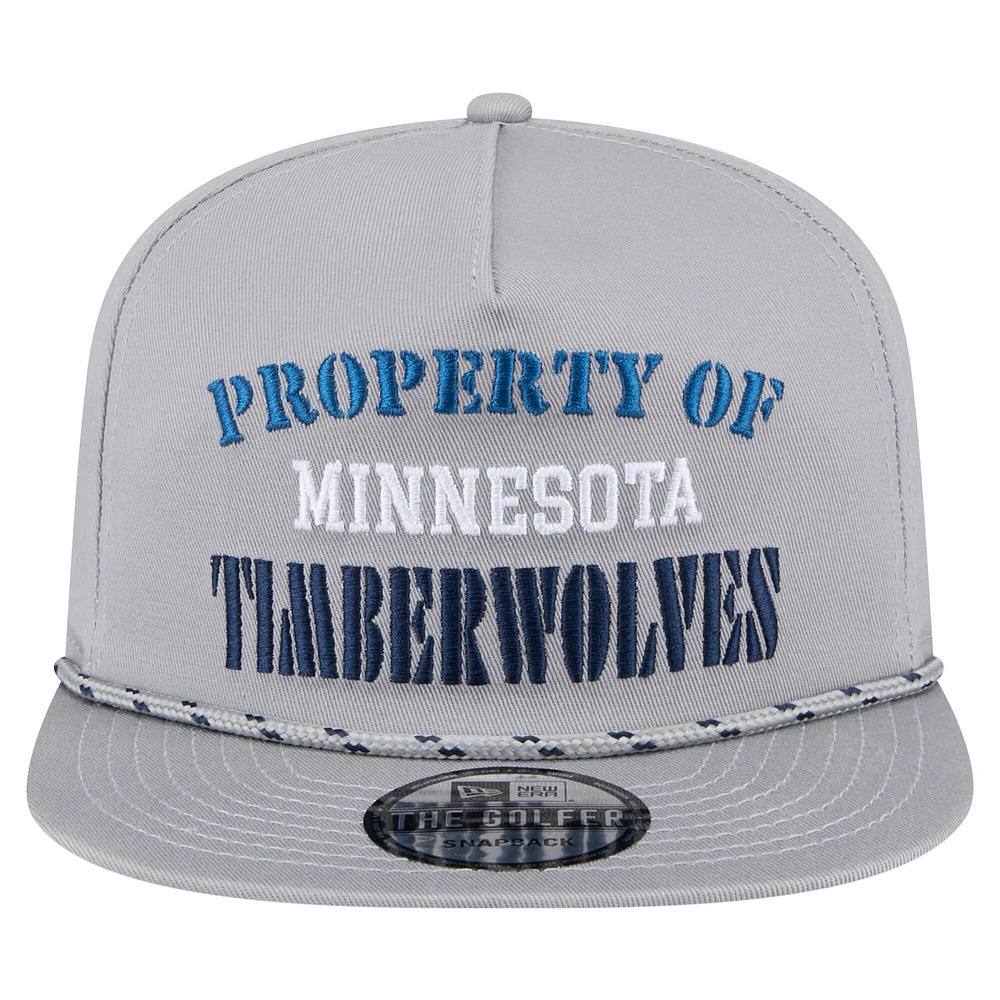 Casquette snapback grise Minnesota Timberwolves Throwback Property Of Golfer pour homme de New Era