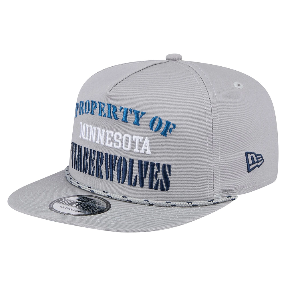 Casquette snapback grise Minnesota Timberwolves Throwback Property Of Golfer pour homme de New Era