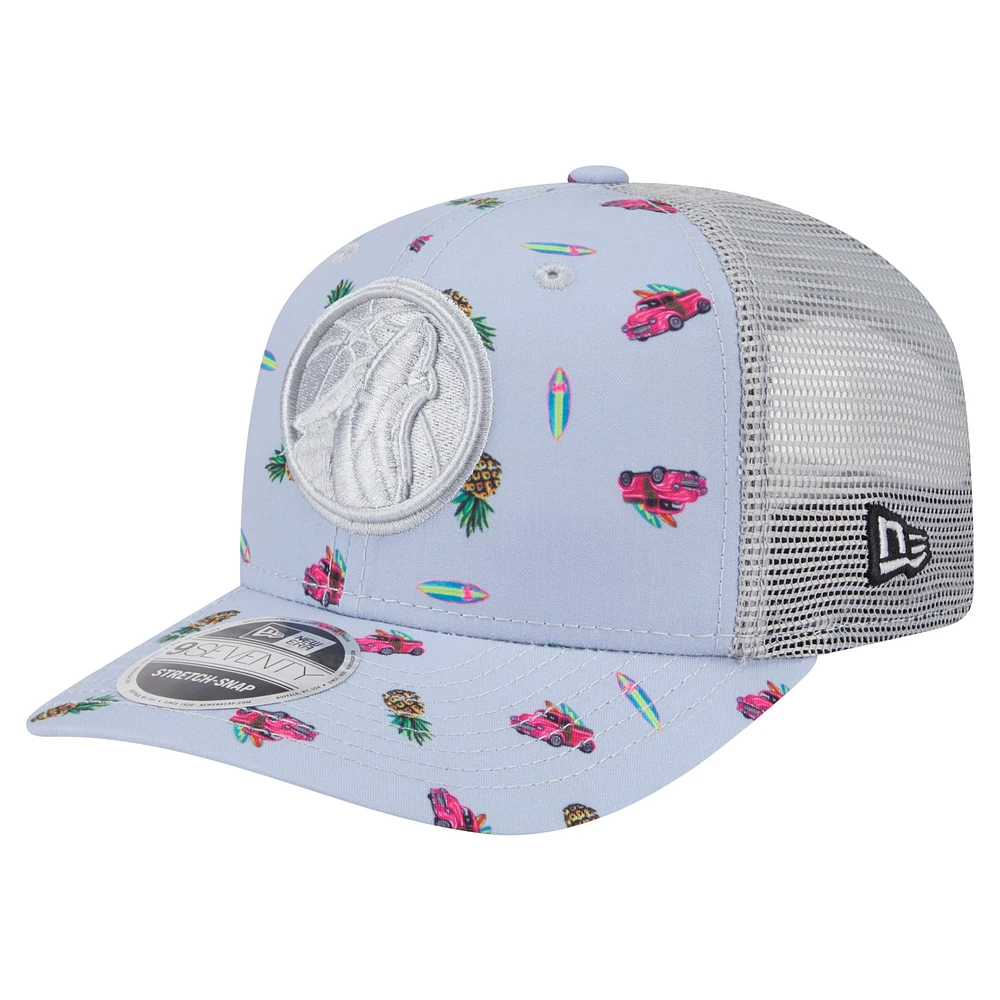 Men's New Era Light Blue/Gray Minnesota Timberwolves Adventure Aloha Pattern 9SEVENTY Stretch-Snap Hat