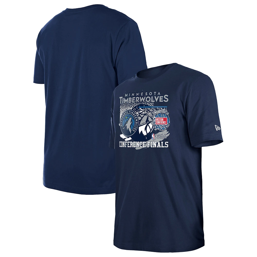 T-shirt bleu marine New Era pour hommes des Minnesota Timberwolves 2024 de la finale Conférence Ouest