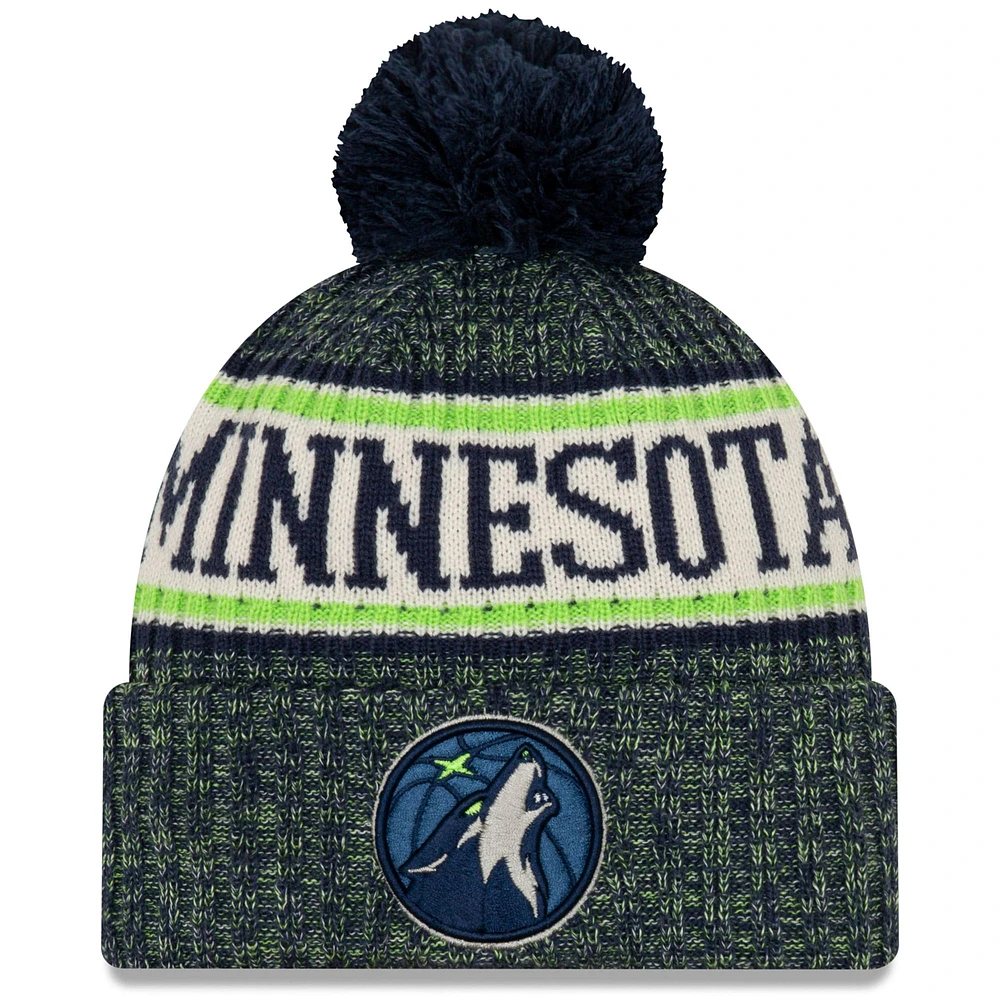 Men's New Era Navy Minnesota Timberwolves Sport Cuffed Knit Hat with Pom