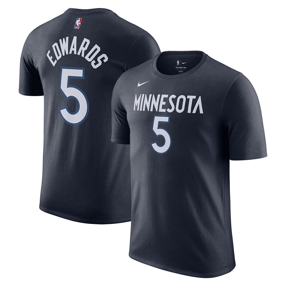 T-shirt Nike Anthony Edwards pour homme, bleu marine, Minnesota Timberwolves Icon 2022/23, nom et numéro