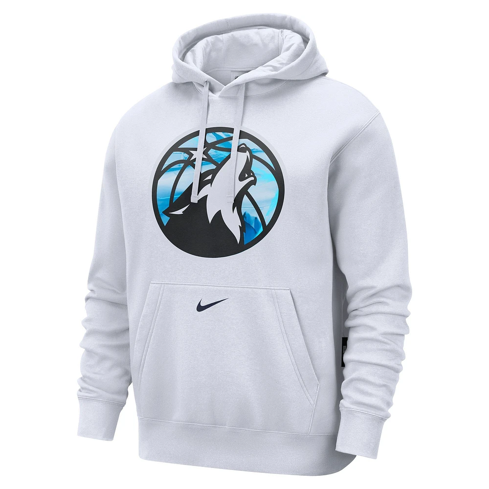 Sweat à capuche Nike blanc Minnesota Timberwolves 2024/25 City Edition Essential Club pour homme