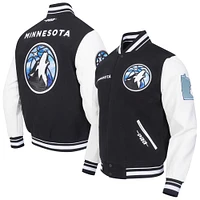 Men's Pro Standard Black Minnesota Timberwolves 2024/25 City Edition Chenille Applique Full-Zip Wool Varsity Jacket