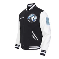 Men's Pro Standard Black Minnesota Timberwolves 2024/25 City Edition Chenille Applique Full-Zip Wool Varsity Jacket