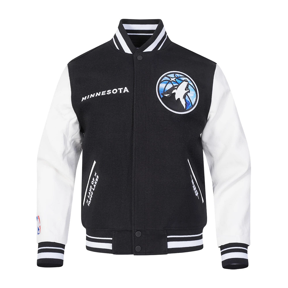 Men's Pro Standard Black Minnesota Timberwolves 2024/25 City Edition Chenille Applique Full-Zip Wool Varsity Jacket