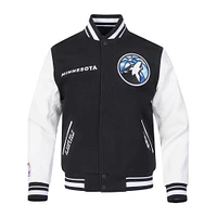 Men's Pro Standard Black Minnesota Timberwolves 2024/25 City Edition Chenille Applique Full-Zip Wool Varsity Jacket
