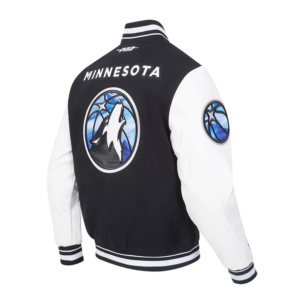 Men's Pro Standard Black Minnesota Timberwolves 2024/25 City Edition Chenille Applique Full-Zip Wool Varsity Jacket
